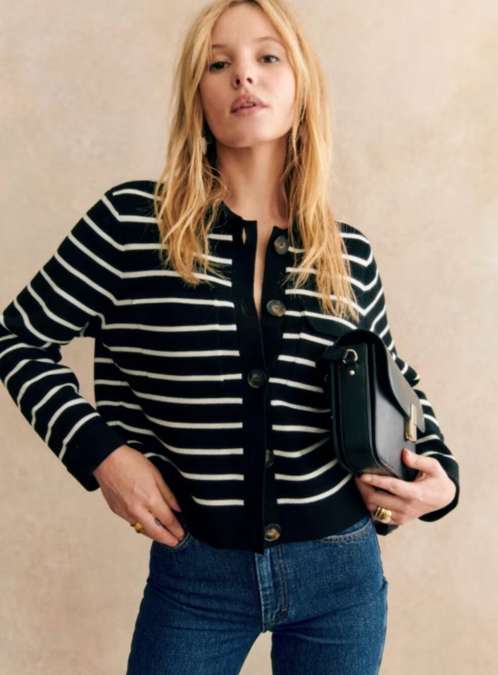 Sezane Betty Cardigan in Black Ecru size XXL